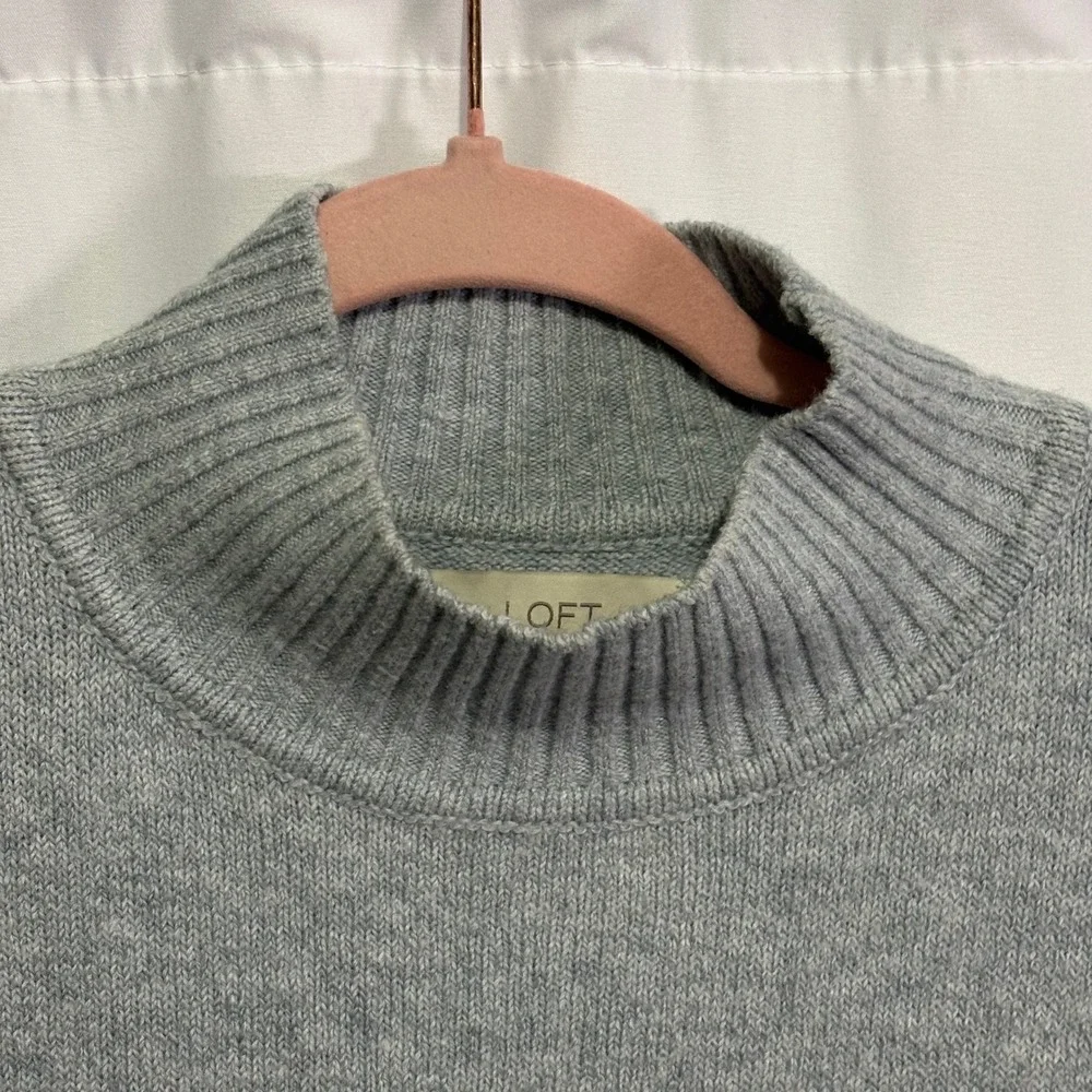 LOFT Womens Mock Neck Sweater Light Blue Gray L/S Cotton Blend Small Cozy Soft